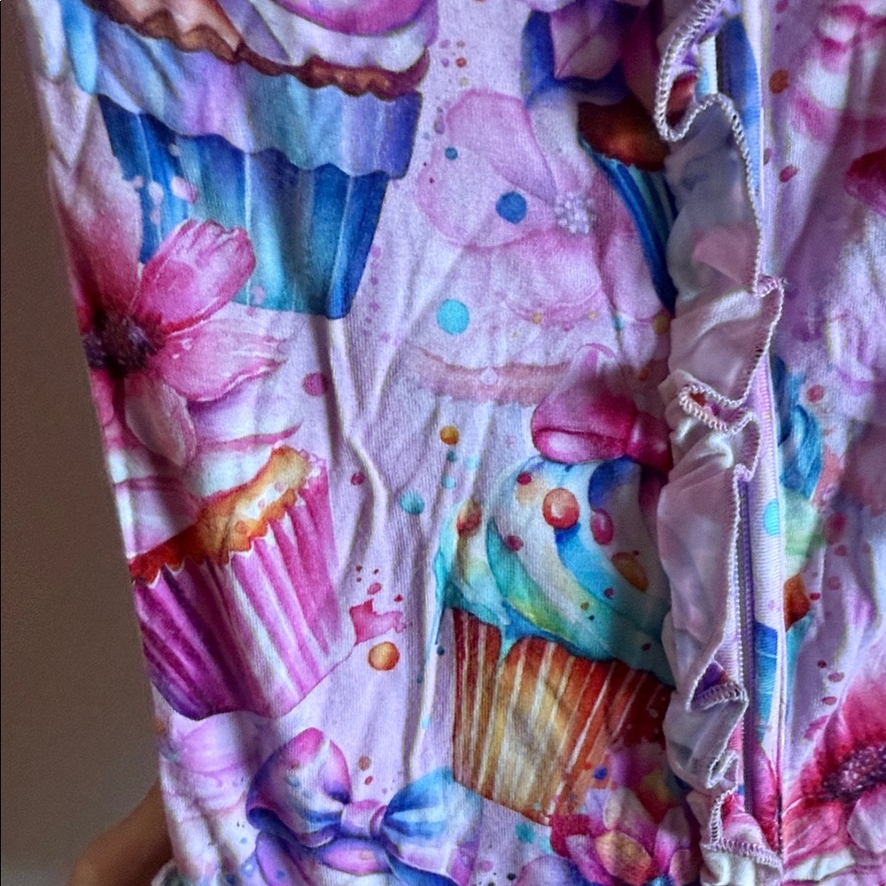 Pink Cupcake Print Kids Footie - Picture 3 of 5